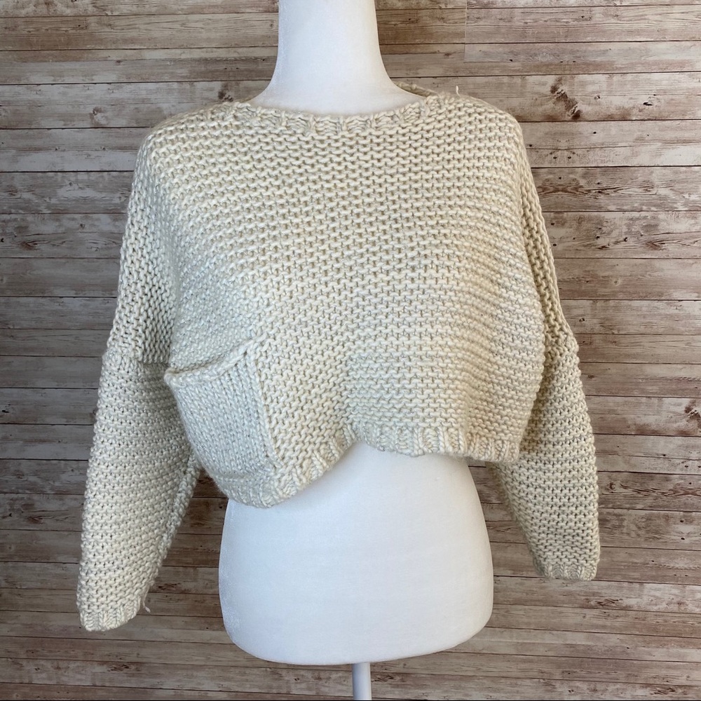 Emory Park Cream Silver Boxy Cropped Sweater OS